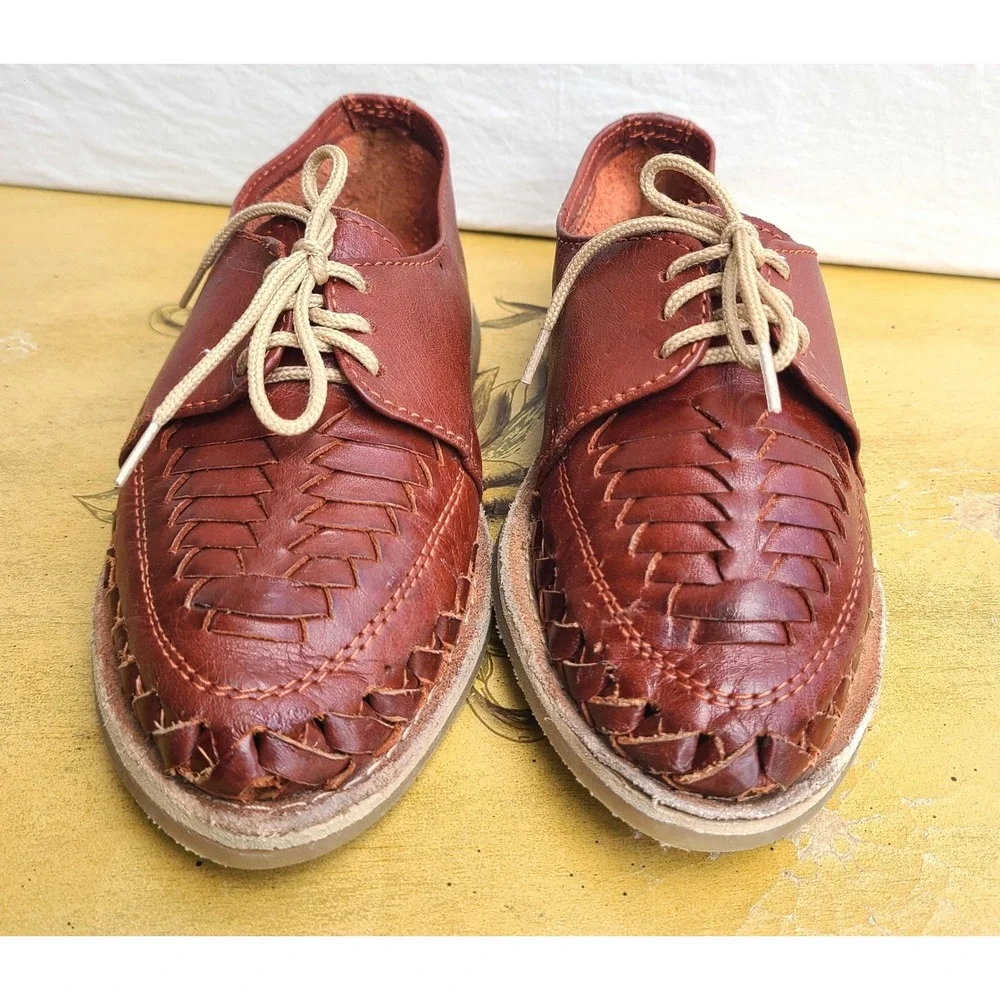 Cucos‎ Kids US 10 Brown 100% Genuine Leather Woven Huaraches Dress Shoes Lace Up